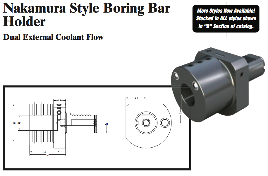 Nakamura Style Boring Bar Holder (Dual External Coolant Flow) - Part #: NK52.3020 - Exact Industrial Supply