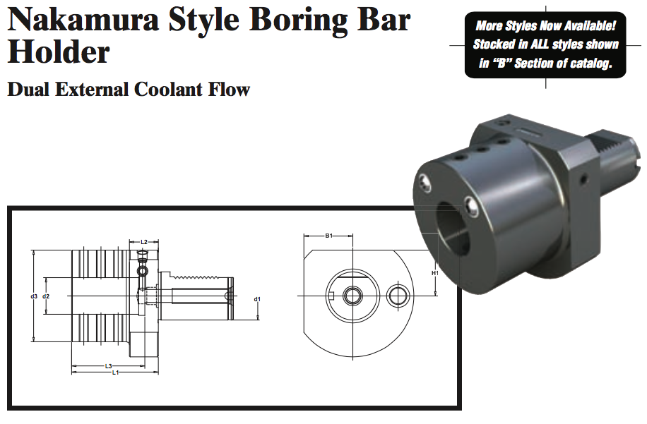 Nakamura Style Boring Bar Holder (Dual External Coolant Flow) - Part #: NK52.5050 - Exact Industrial Supply