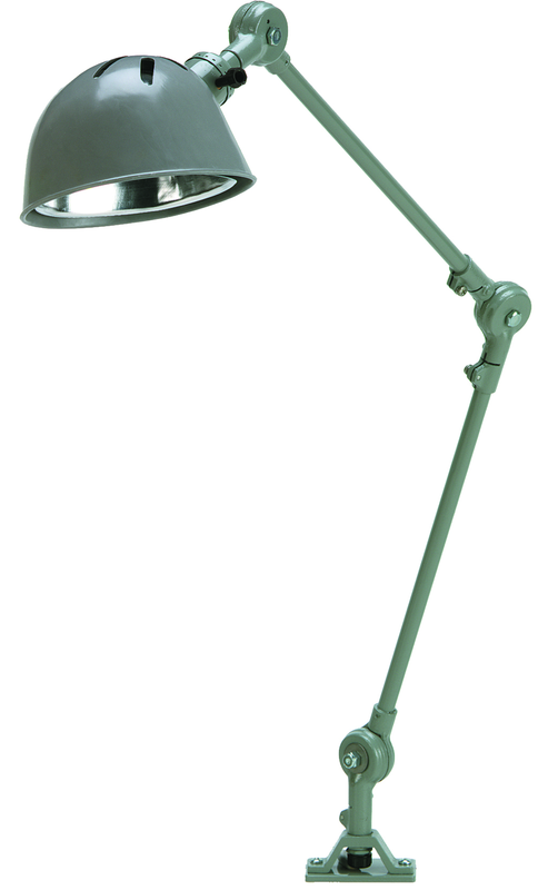 14" Uniflex Machine Lamp; 120V, 60 Watt Incandescent Light, Screw Down Base, Oil Resistant Shade, Gray Finish - Exact Industrial Supply