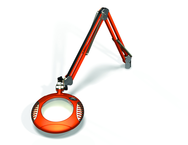 Green-Lite® 6" Brilliant Orange Round LED Magnifier; 43" Reach; Table Edge Clamp - Exact Industrial Supply