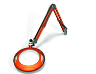 Green-Lite® 7-1/2" Brilliant Orange Round LED Magnifier; 43" Reach; Table Edge Clamp - Exact Industrial Supply