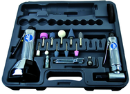 #2060 - Pneumatic Cut-Off Tool & Right Angle Grinder Kit - Includes: 1) each: Angle Die Grinder with collets; 3" Cut-Off Tool; Air Fitting (3) Cut-Off Wheels; (10) Mounted Points; (3) Spanner Wrenches; and Case - Exact Industrial Supply