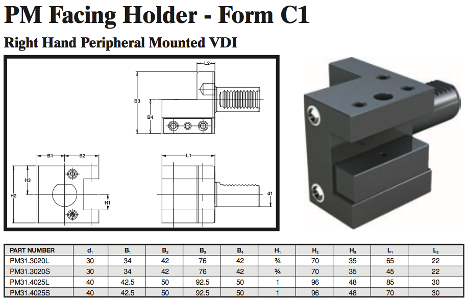 PM Facing Holder - Form C1 (Right Hand Peripheral Mounted VDI) - Part #: PM31.4025S - Exact Industrial Supply