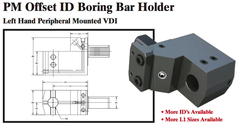 PM Offset ID Boring Bar Holder (Left Hand Peripheral Mounted VDI) - Part #: PM56.4032LS - Exact Industrial Supply