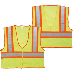 ‎Class 2 Mesh Vest; Contrasting Color Strip, Zipper Closure, Inside Pocket - 2XL - Exact Industrial Supply