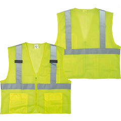 Class 2 Mesh Vest; Contrasting Color Strip, Zipper Closure, Outside Pocket - M - Exact Industrial Supply