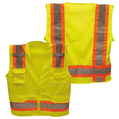 ‎Class 2 Hi-Vis Vest; DOT Strips, Zipper Closure, 6 Pockets - 3XL - Exact Industrial Supply