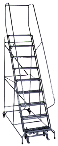 Model 1000; 9 Steps; 32 x 65'' Base Size - Steel Mobile Platform Ladder - Exact Industrial Supply