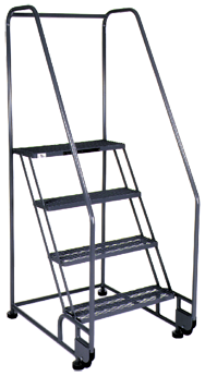 Model 3TR26E4; 3 Steps; 28 x 41'' Base Size - Tilt-N-Roll Ladder - Exact Industrial Supply