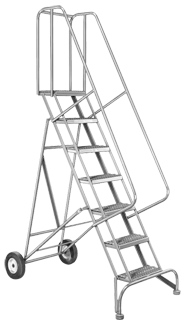 Model 6500; 8 Steps; 30 x 65'' Base Size - Roll-N-Fold Ladder - Exact Industrial Supply