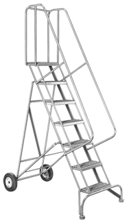 Model 6500; 5 Steps; 30 x 46'' Base Size - Roll-N-Fold Ladder - Exact Industrial Supply