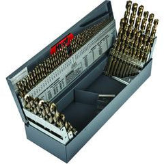 115 Pc. 3 in 1 (1/16" - 1/2" by 64ths / A-Z / 1-60) Cobalt Bronze Oxide Jobber Drill Set - Exact Industrial Supply