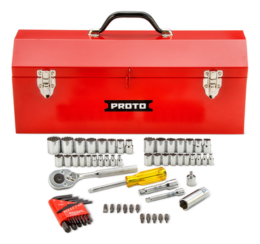 Proto® 1/4" & 3/8" Drive 65 Piece Socket Set with Hex Keys- 6 & 12 Point w/Box J9971R - Exact Industrial Supply