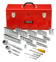 Proto® 1/4", 3/8", & 1/2" Drive 101 Piece Socket Set- 6, 8, & 12 Point w/ Box J9975R - Exact Industrial Supply