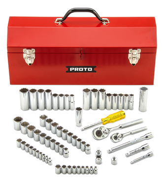 Proto® 1/4" & 3/8" Drive 65 Piece Socket Set- 6 & 12 Point w/Box J9971R - Exact Industrial Supply