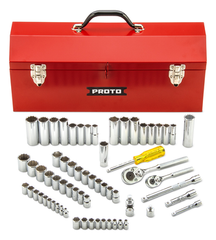 Proto® 1/4" & 3/8" Drive 65 Piece Socket Set- 6 & 12 Point w/Box J9971R - Exact Industrial Supply