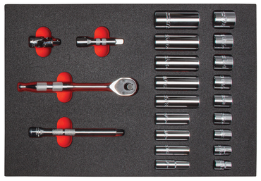 Proto® Foamed  3/8" Drive 22 Piece Socket Set w/ Precision 90 Pear Head Ratchet - Full Polish -6 Point - Exact Industrial Supply