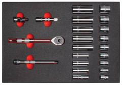 Proto® Foamed  3/8" Drive 22 Piece Socket Set w/ Precision 90 Pear Head Ratchet - Full Polish -6 Point - Exact Industrial Supply