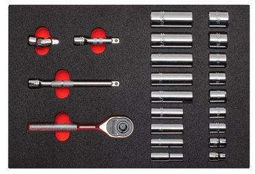 Proto® Foamed  3/8" Drive 22 Piece Socket Set w/ Classic Pear Head Ratchet - Full Polish - 6 Point - Exact Industrial Supply