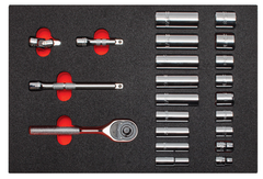 Proto® Foamed  3/8" Drive 22 Piece Socket Set w/ Classic Pear Head Ratchet - Full Polish - 6 Point - Exact Industrial Supply