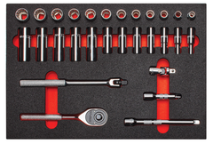 Proto® Foamed 3/8" Drive 29 Piece Combination Socket Set w/ Classic Pear Head Ratchet - Full Polish - 12 Point - Exact Industrial Supply