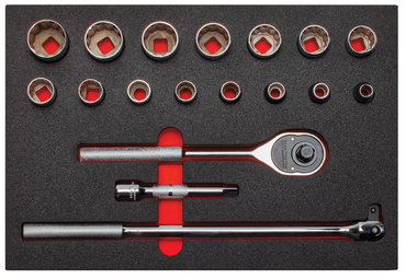 Proto® Foamed 1/2" Drive 18 Piece Socket Set w/ Classic Pear Head Ratchet - Full Polish - 12 Point - Exact Industrial Supply