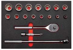 Proto® Foamed 1/2" Drive 18 Piece Socket Sets w/ Classic Pear Head Ratchet - Full Polish - 6 Point - Exact Industrial Supply