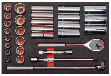 Proto® Foamed 1/2" Drive 30 Piece Socket Set w/ Classic Pear Head Ratchet - Full Polish - 12 Point - Exact Industrial Supply