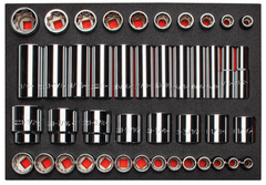 Proto® Foamed 1/2" Drive 65 Piece Combination Socket Set- Full Polish - 8 & 12 Point - Exact Industrial Supply