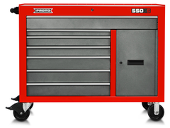 Proto® 550S 50" Workstation - 7 Drawer & 1 Shelf, Safety Red and Gray - Exact Industrial Supply