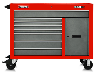 Proto® 550S 50" Workstation - 8 Drawer & 1 Shelf, Safety Red and Gray - Exact Industrial Supply