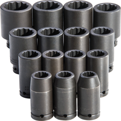 Proto® 3/4" Drive 15 Piece Deep Metric Impact Socket Set - 12 Point - Exact Industrial Supply