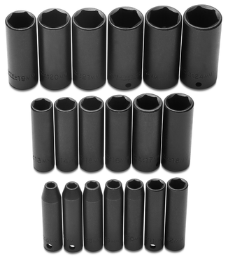 Proto® 3/8" Drive 19 Piece Metric Deep Impact Socket Set - 6 Point - Exact Industrial Supply