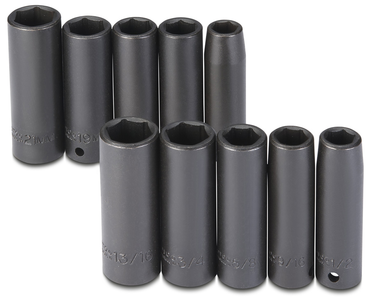 Proto® 1/2" Drive 10 Piece Fractional & Metric Impact Socket Set - 6 Point - Exact Industrial Supply