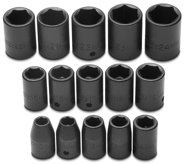 Proto® 1/2" Drive 15 Piece Metric Impact Socket Set - 6 Point - Exact Industrial Supply