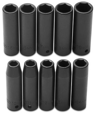 Proto® 1/2" Drive 10 Piece Metric Deep Impact Socket Set - 6 Point - Exact Industrial Supply