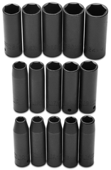 Proto® 1/2" Drive 15 Piece Impact Metric Thin Wall Socket Set - 6 Point - Exact Industrial Supply