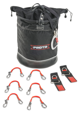 Proto® Tethering D-Ring Lift Bucket (300 lbs Weight Capacity) with D-Ring Wrist Strap System (2) JWS-DR and (6) JLANWR6LB - Exact Industrial Supply