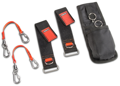 Proto® Tethering D-Ring Pouch Set with Two Pockets, Retractable Lanyard, and D-Ring Wrist Strap System with (2) JWS-DR and (2) JLANWR6LB - Exact Industrial Supply