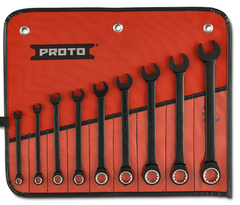 Proto® 9 Piece Black Chrome Non-Reversible Combination Ratcheting Wrench Set - Spline - Exact Industrial Supply