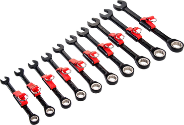 Proto® Tether-Ready 10 Piece Black Chrome Metric Non-Reversible Combination Ratcheting Wrench Set - Spline - Exact Industrial Supply