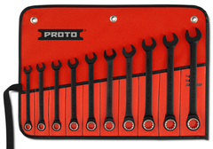 Proto® 10 Piece Black Chrome Metric Non-Reversible Combination Ratcheting Wrench Set - Spline - Exact Industrial Supply
