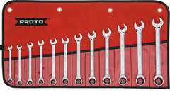 Proto® 12 Piece Full Polish Metric Combination Non-Reversible Ratcheting Wrench Set - 12 Point - Exact Industrial Supply