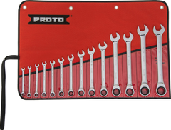 Proto® 14 Piece Full Polish Combination Non-Reversible Ratcheting Wrench Set - 12 Point - Exact Industrial Supply