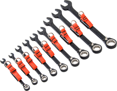 Proto® Tether-Ready 9 Piece Black Chrome Reversible Combination Ratcheting Wrench Set - Spline - Exact Industrial Supply