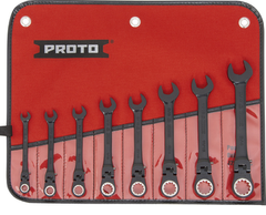 Proto® 8 Piece Black Chrome Combination Locking Flex-Head Ratcheting Wrench Set - Spline - Exact Industrial Supply