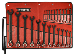 Proto® 22 Piece Black Chrome Reversible Combination Ratcheting Wrench Set - Spline - Exact Industrial Supply