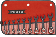 Proto® 9 Piece Black Chrome Combination Stubby Reversible Ratcheting Wrench Set - Spline - Exact Industrial Supply