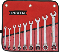 Proto® 9 Piece Full Polish Combination Reversible Ratcheting Wrench Set - 12 Point - Exact Industrial Supply