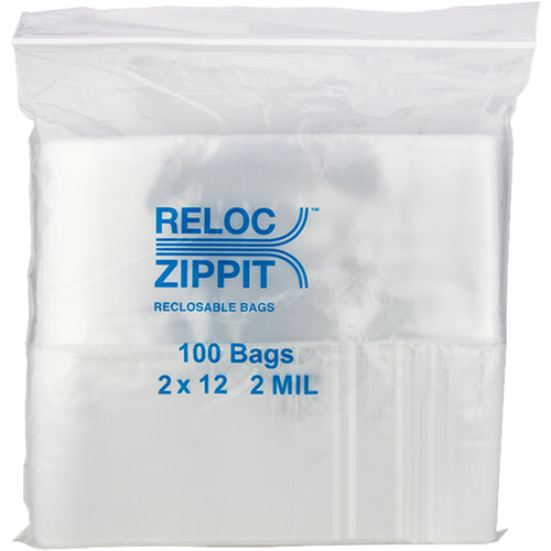2″ × 12″ 2-MIL Clear Reloc Zippit Zipper Bags, Sold per Case of 1000 (10 boxes of 100 per case)